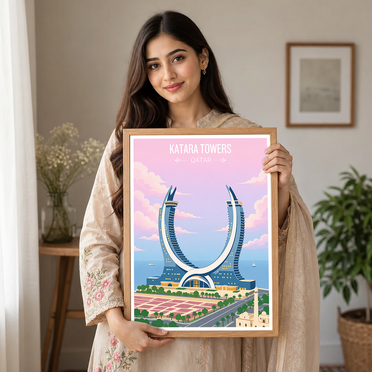 Katara Towers - Qatar - Travel Wall Art Deco Poster Print - Art Print - Travel Art Poster