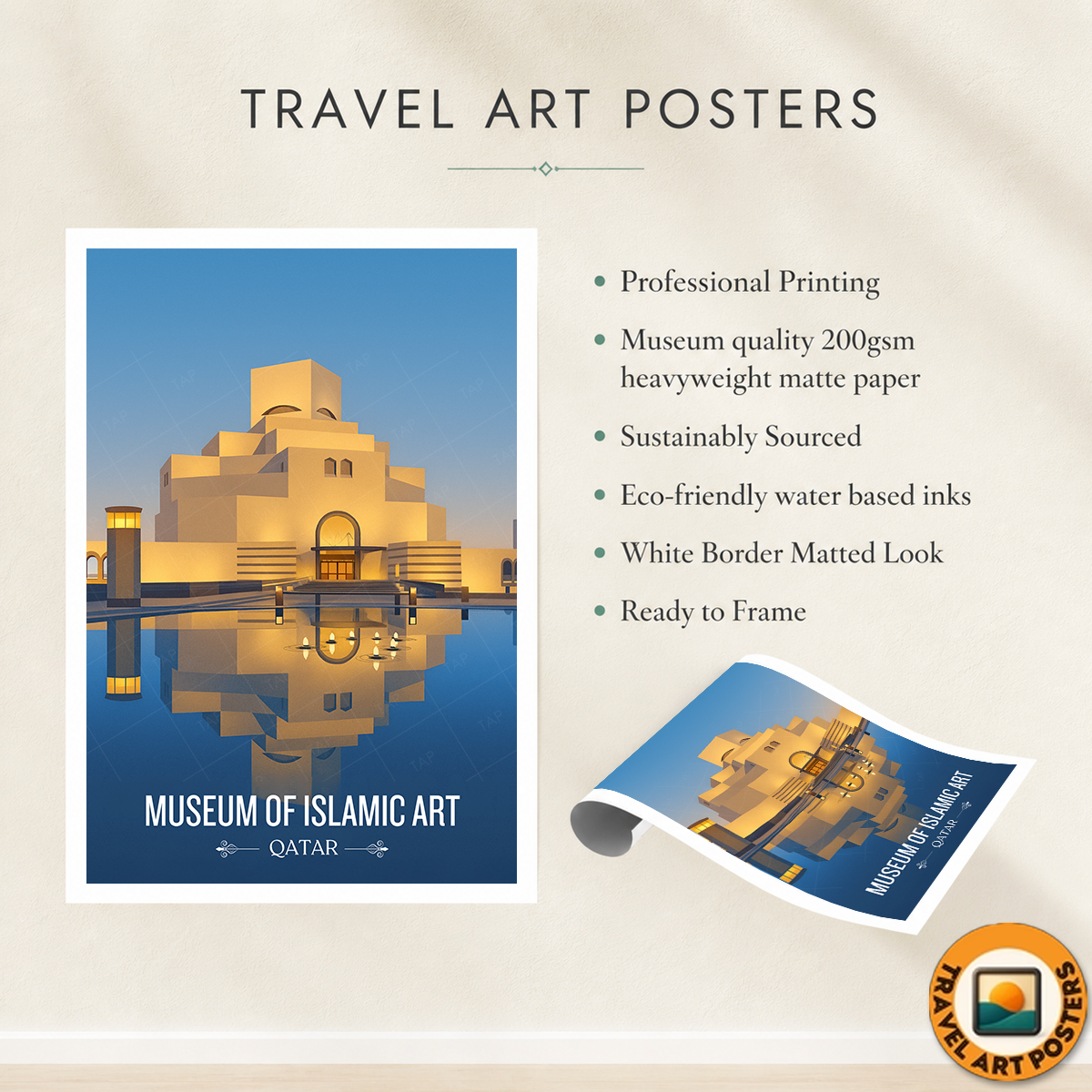 Museum of Islamic Art - Qatar - Travel Wall Art Deco Poster Print - Art Print - Travel Art Poster