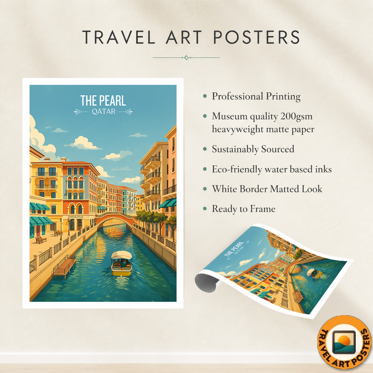 The Pearl - Qatar -  Travel Wall Art Deco Poster Print