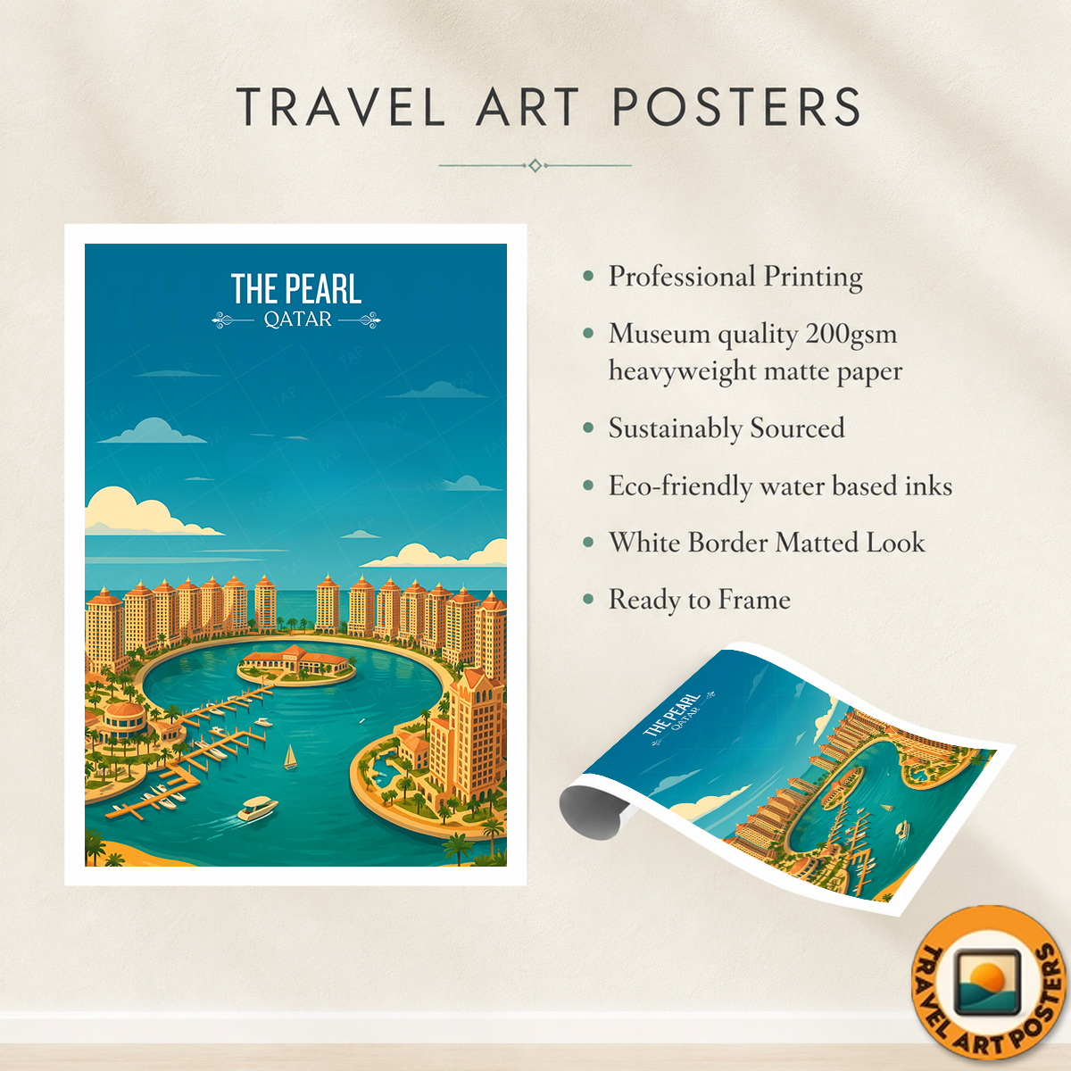 The Pearl - Qatar -  Travel Wall Art Deco Poster Print