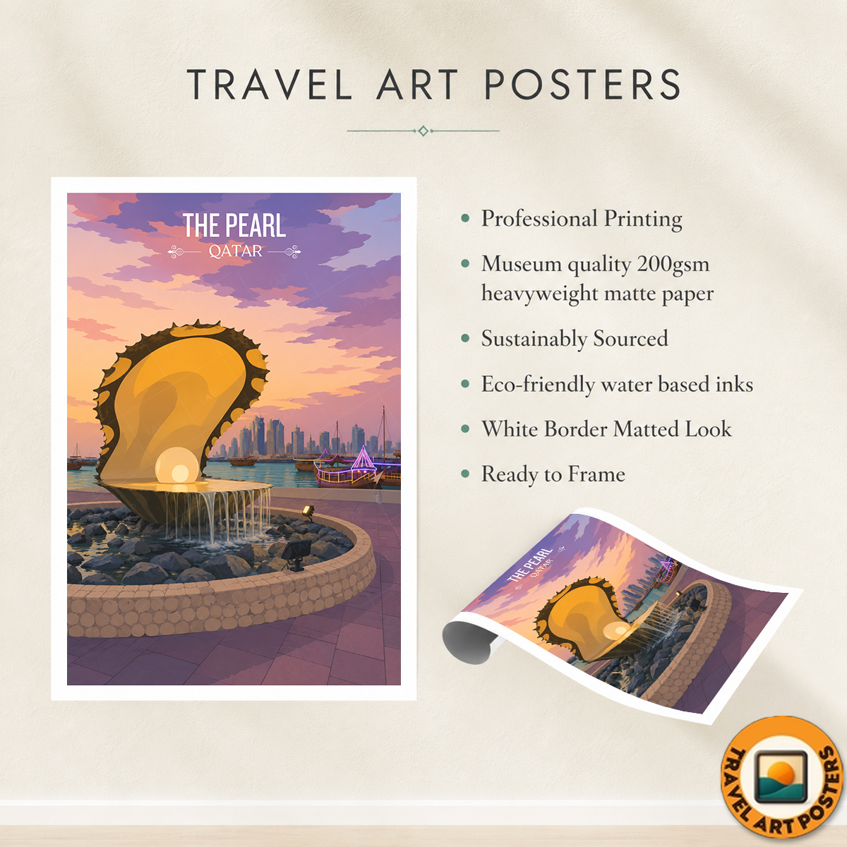 The Pearl - Qatar -  Travel Wall Art Deco Poster Print