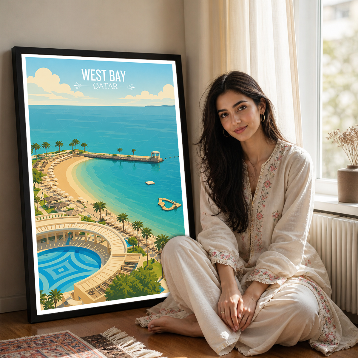 West Bay - Qatar -  Travel Wall Art Deco Poster Print