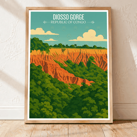 Diosso Gorge travel poster – artwork presentation view 1