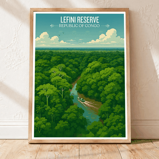 Lefini Reserve travel poster – artwork presentation view 1