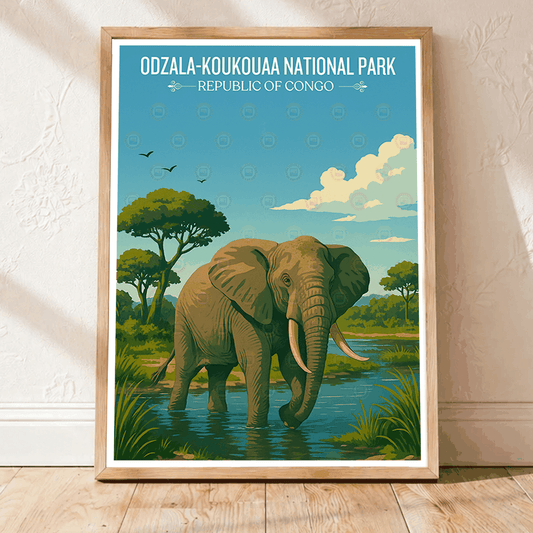 Odzala National Park travel poster – artwork presentation view 1