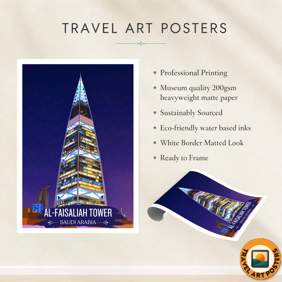 Al-Faisaliah Tower - Saudi Arabia - Travel Wall Art Deco Poster Print