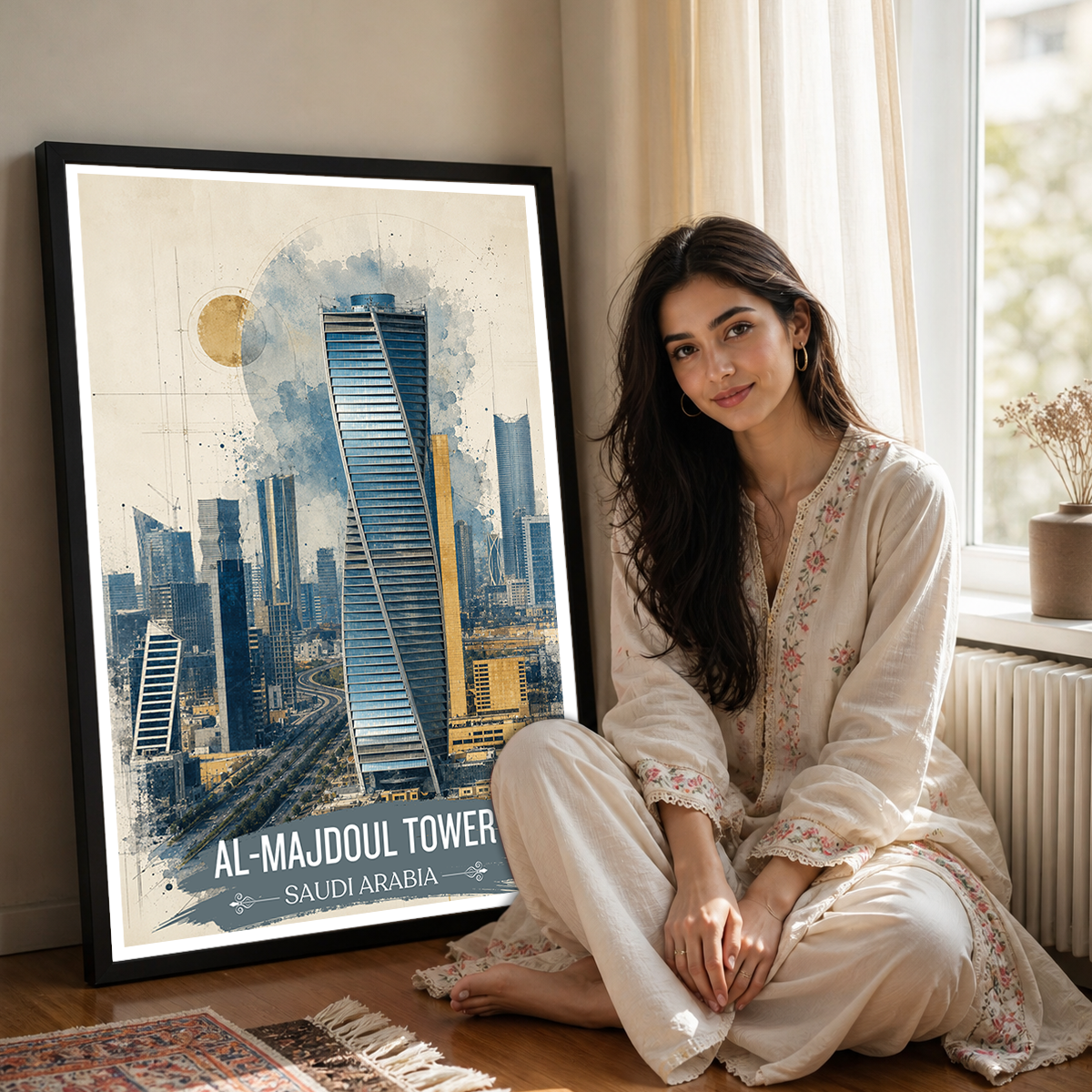 Al-Majdoul Tower - Saudi Arabia - Travel Wall Art Deco Poster Print