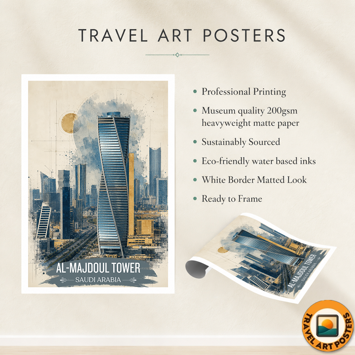 Al-Majdoul Tower - Saudi Arabia - Travel Wall Art Deco Poster Print