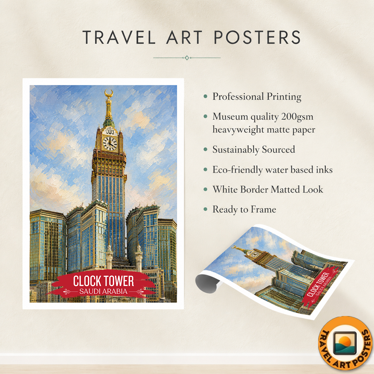 Clock Tower - Saudi Arabia - Travel Wall Art Deco Poster Print