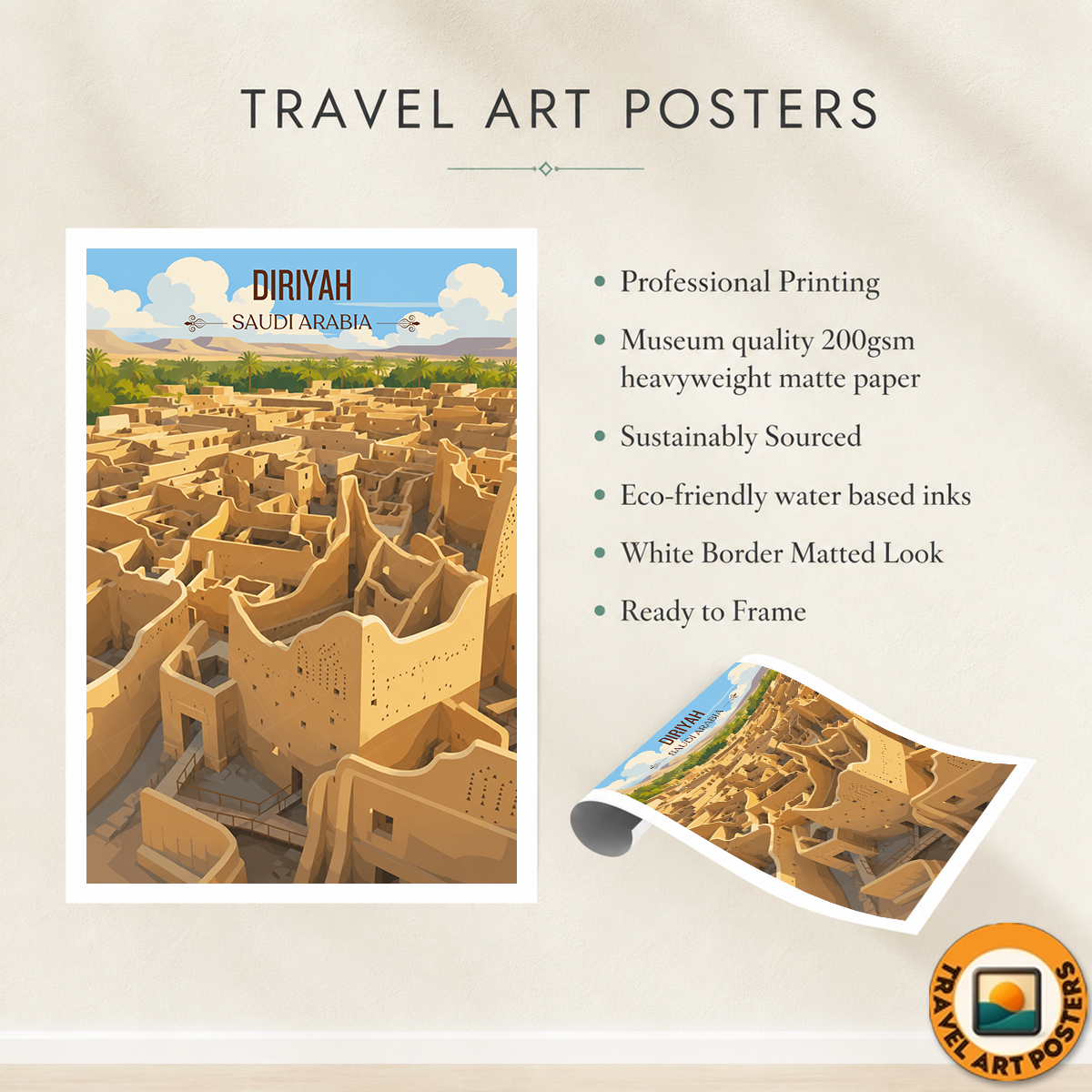 Diriyah - Saudi Arabia - Travel Wall Art Deco Poster Print