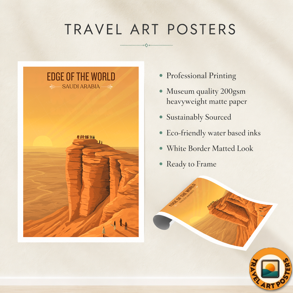 Edge of World - Saudi Arabia - Travel Wall Art Deco Poster Print