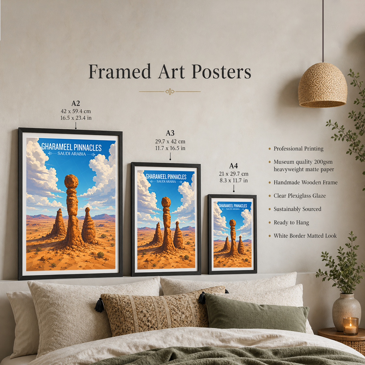 Gharameel Pinnacles - Saudi Arabia -  Travel Wall Art Deco Poster Print