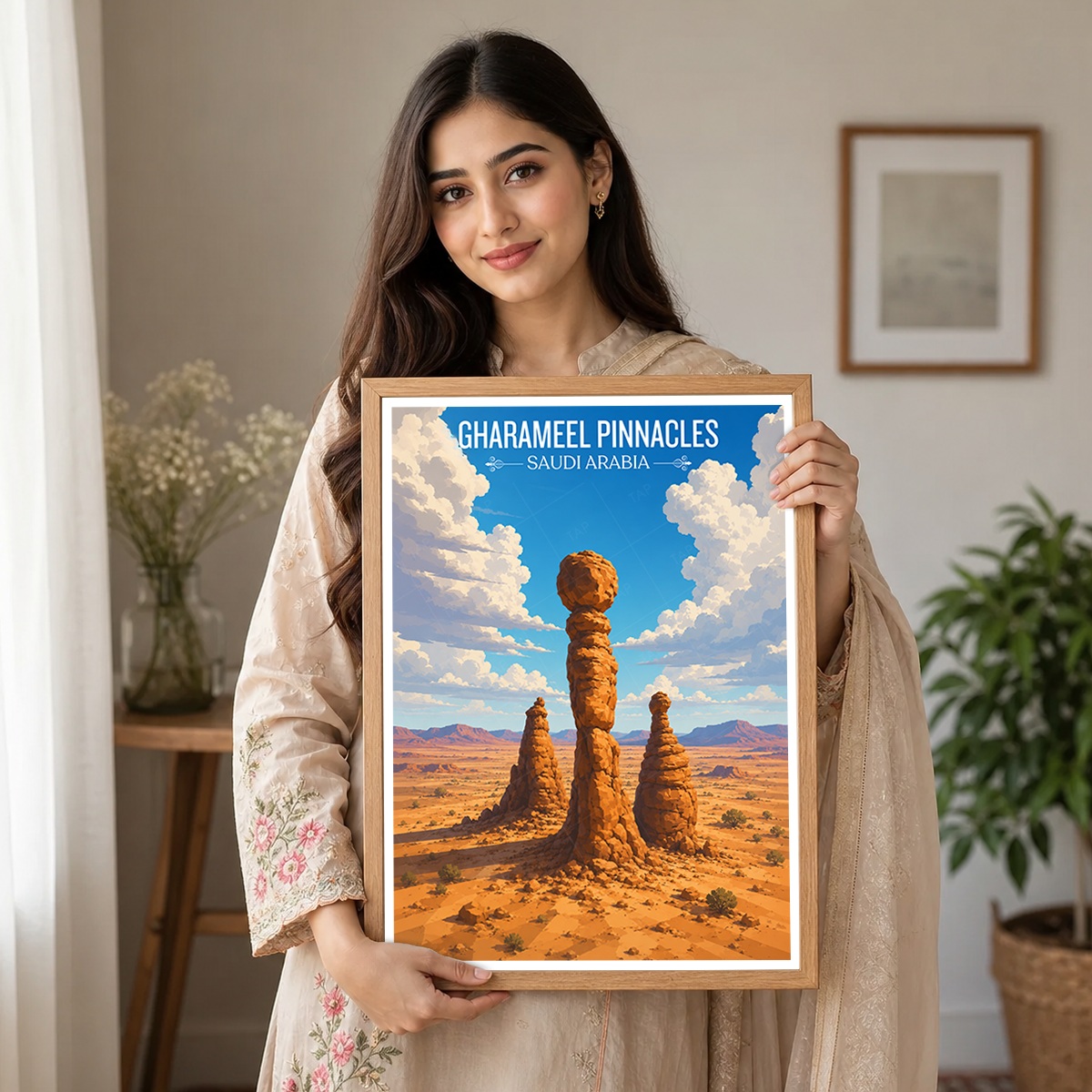Gharameel Pinnacles - Saudi Arabia -  Travel Wall Art Deco Poster Print