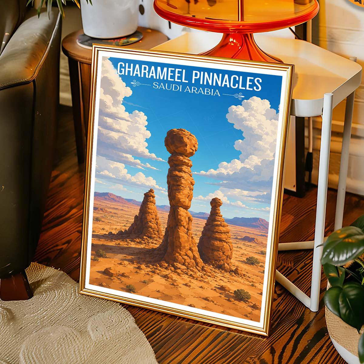 Gharameel Pinnacles - Saudi Arabia -  Travel Wall Art Deco Poster Print