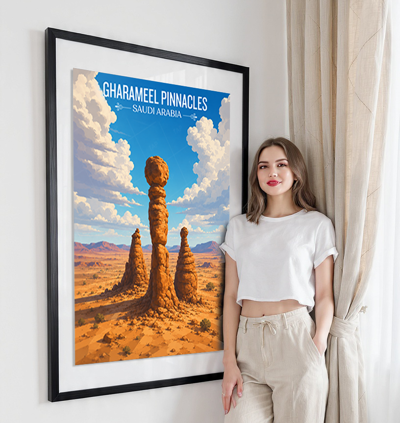 Gharameel Pinnacles - Saudi Arabia -  Travel Wall Art Deco Poster Print