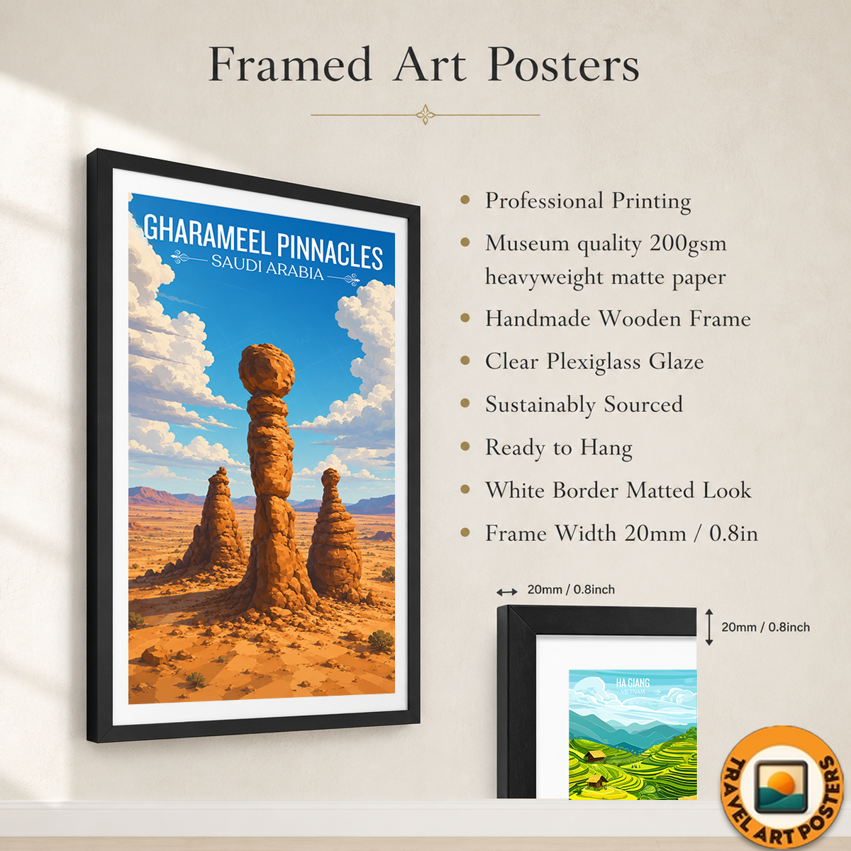 Gharameel Pinnacles - Saudi Arabia -  Travel Wall Art Deco Poster Print