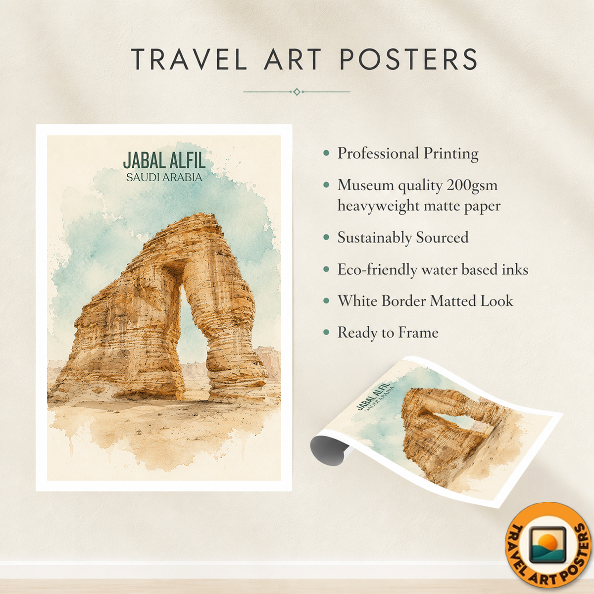 Jabal AlFil - Saudi Arabia - Travel Wall Art Deco Poster Print