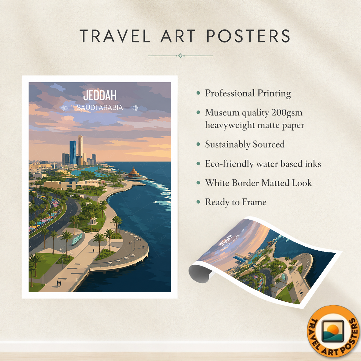 Jeddah - Saudi Arabia - Travel Wall Art Deco Poster Print