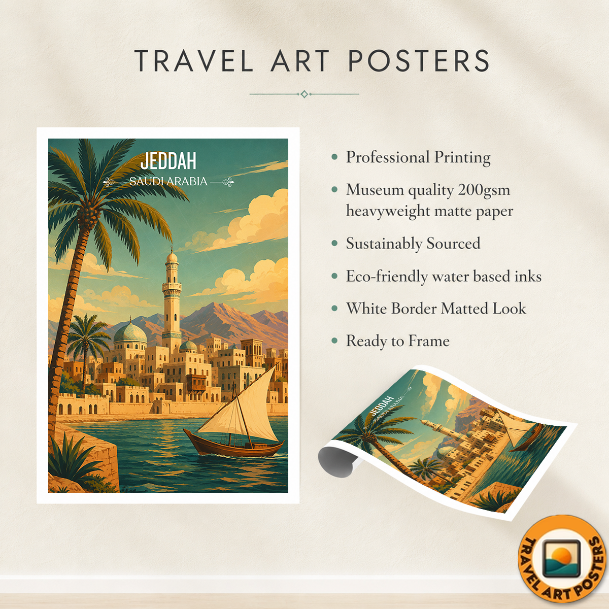 Jeddah - Saudi Arabia - Travel Wall Art Deco Poster Print
