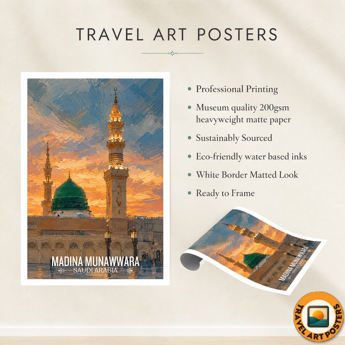 Madina Munawara Yasrib - Saudi Arabia - Travel Wall Art Deco Poster Print