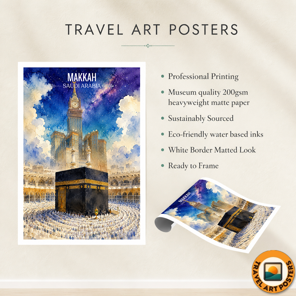 Makkah - Saudi Arabia - Travel Wall Art Deco Poster Print