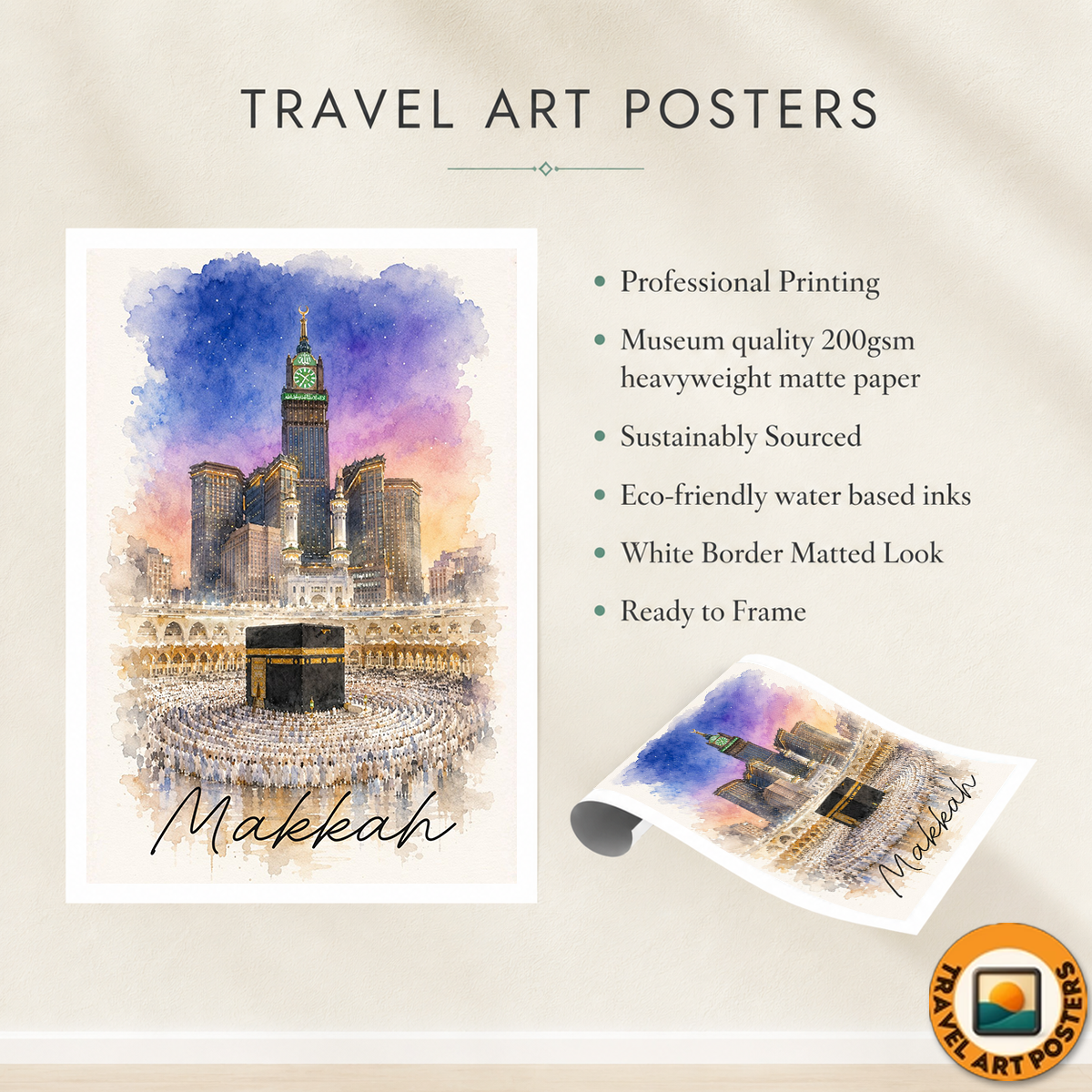 Makkah - Saudi Arabia - Travel Wall Art Deco Poster Print - Art Print - Travel Art Poster