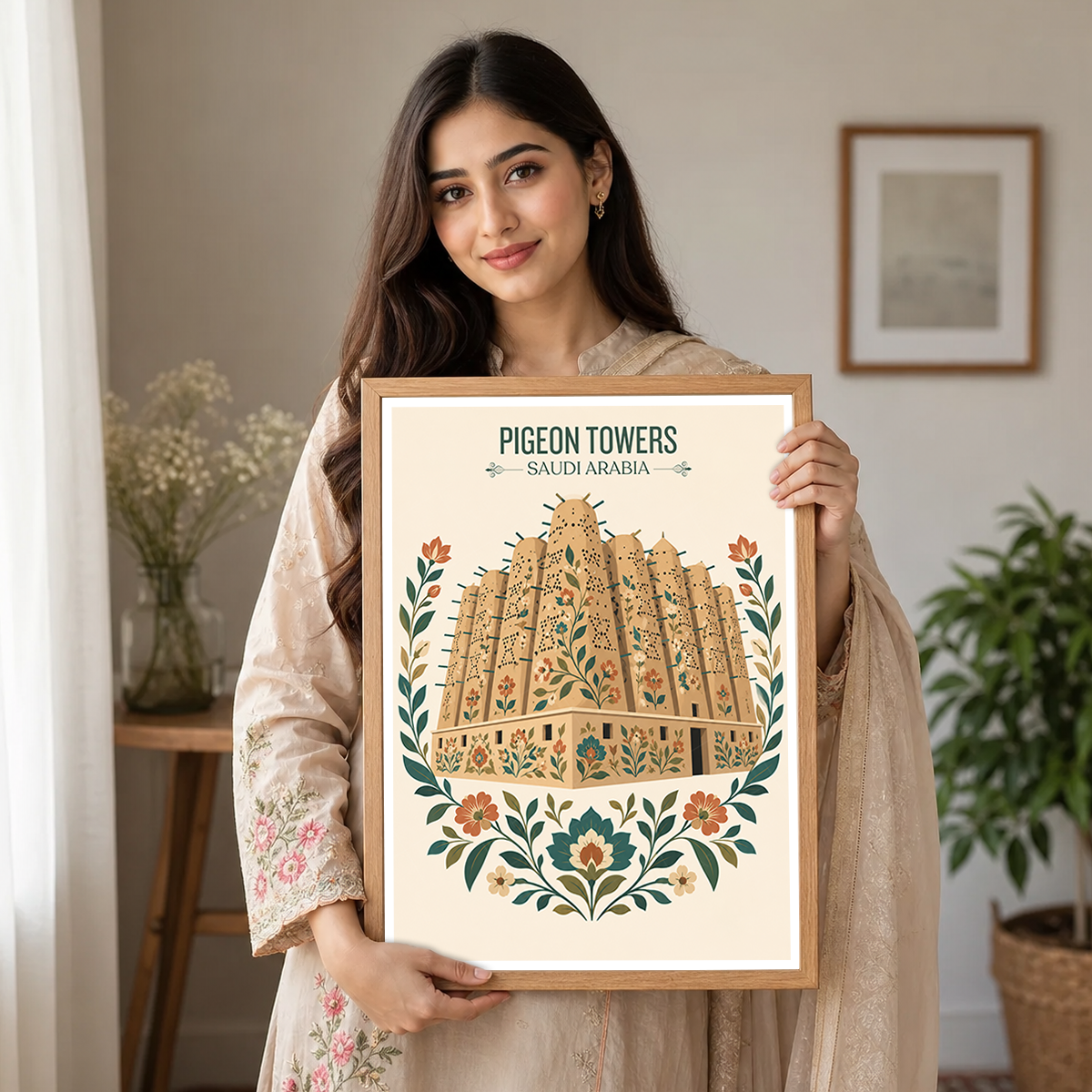 Pigeon Towers - Saudi Arabia - Travel Wall Art Deco Poster Print