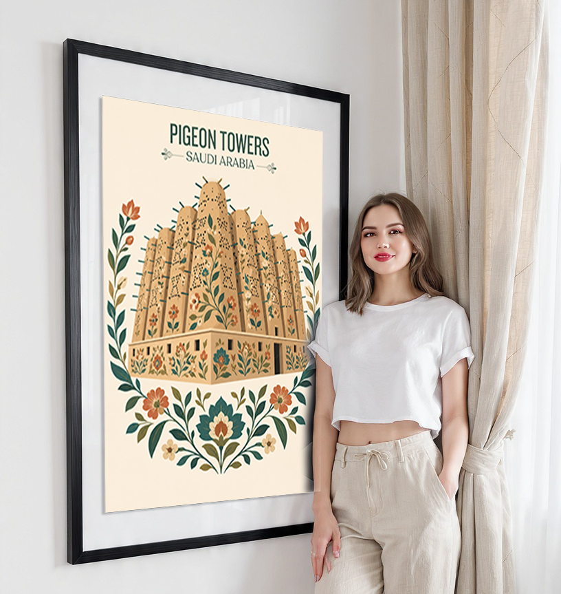 Pigeon Towers - Saudi Arabia - Travel Wall Art Deco Poster Print