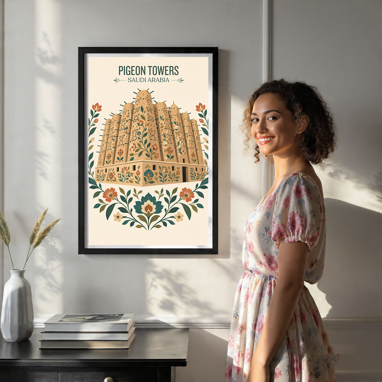 Pigeon Towers - Saudi Arabia - Travel Wall Art Deco Poster Print