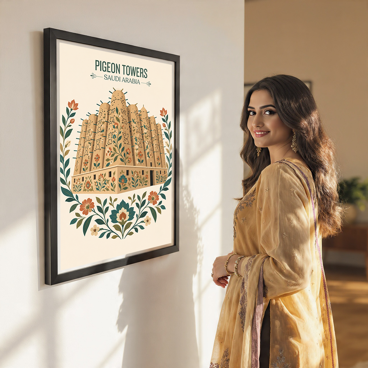 Pigeon Towers - Saudi Arabia - Travel Wall Art Deco Poster Print