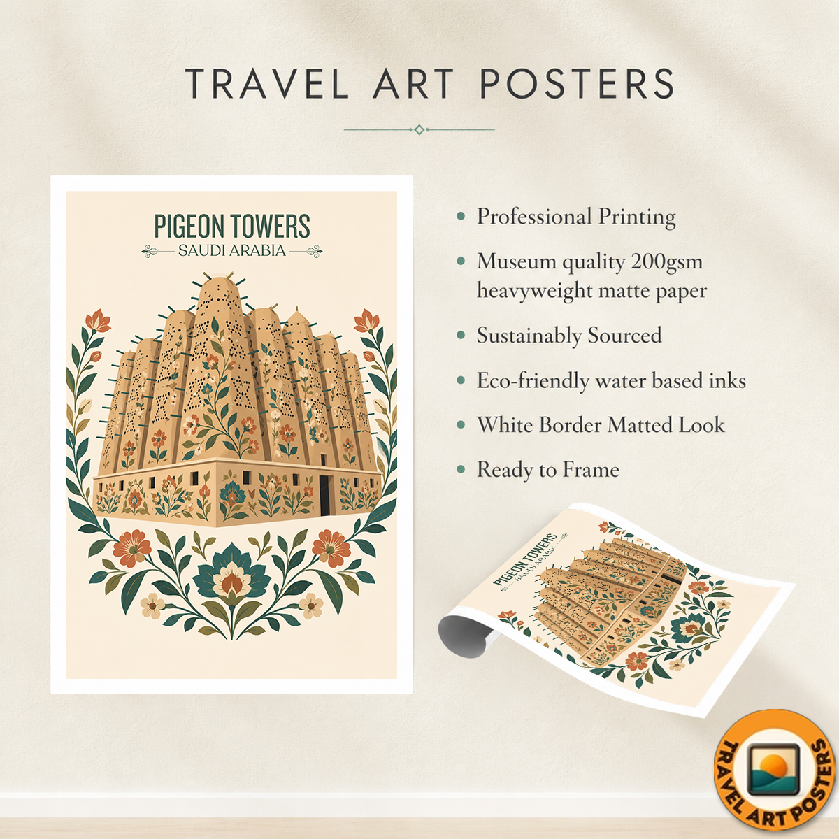Pigeon Towers - Saudi Arabia - Travel Wall Art Deco Poster Print