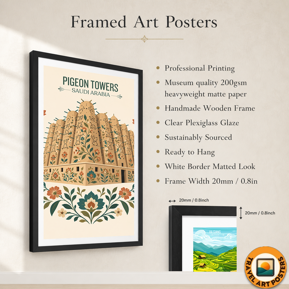 Pigeon Towers - Saudi Arabia - Travel Wall Art Deco Poster Print