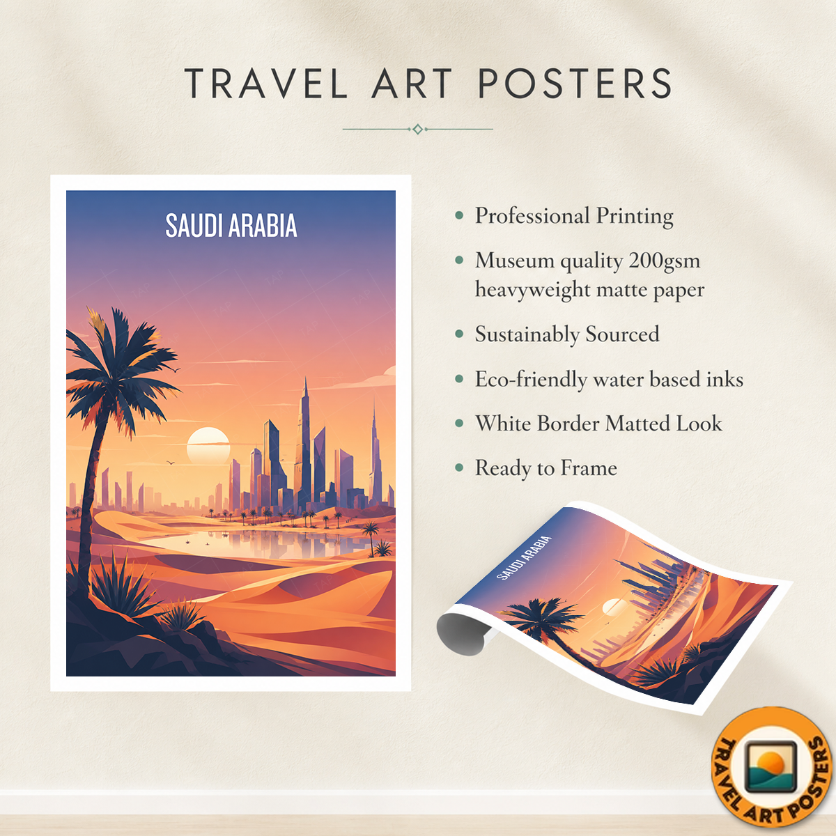 Saudi Arabia - Travel Wall Art Deco Poster Print