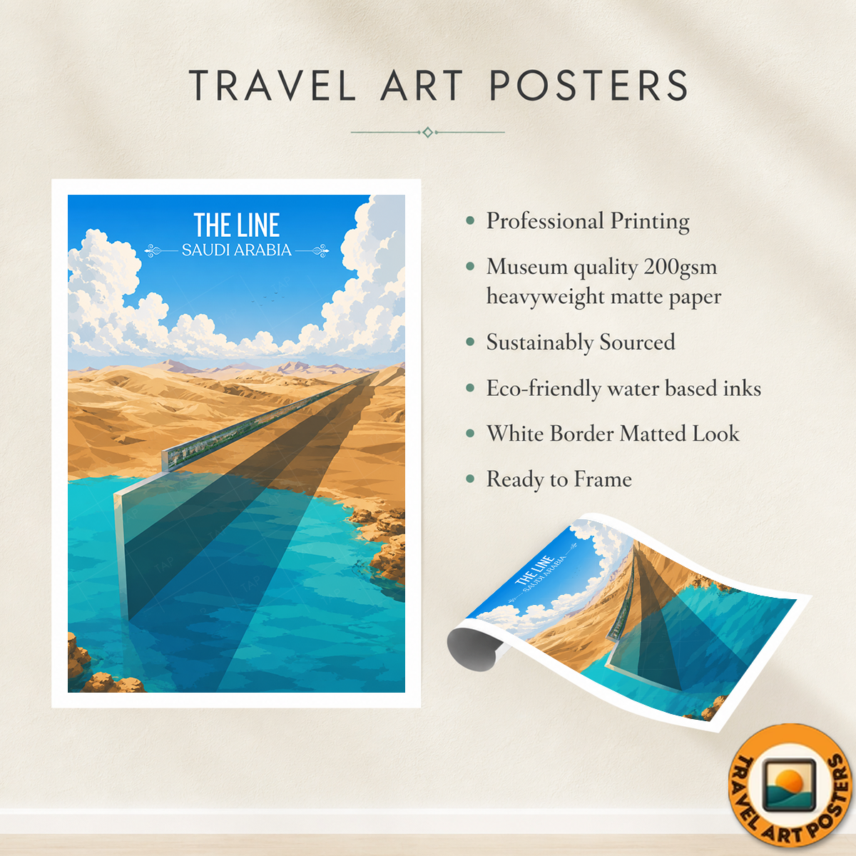 The Line - Saudi Arabia - Travel Wall Art Deco Poster Print