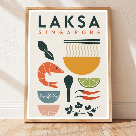 Laksa - Singapore - Poster Print Modern Style Wall Art - Art Print - Travel Art Poster