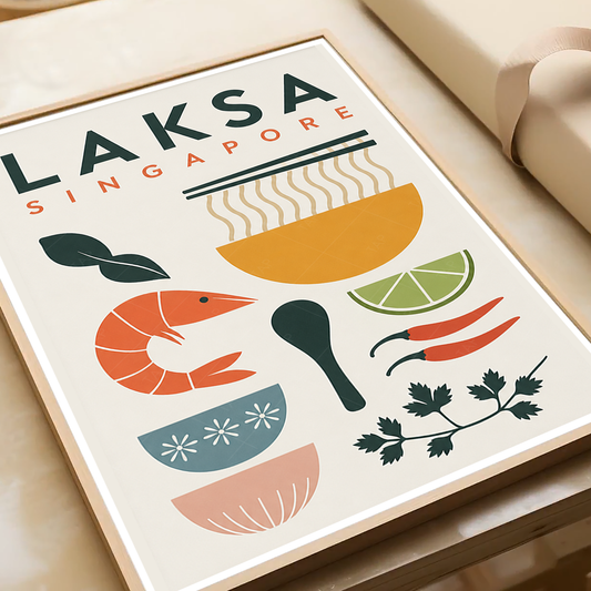 Laksa - Singapore - Poster Print Modern Style Wall Art - Art Print - Travel Art Poster