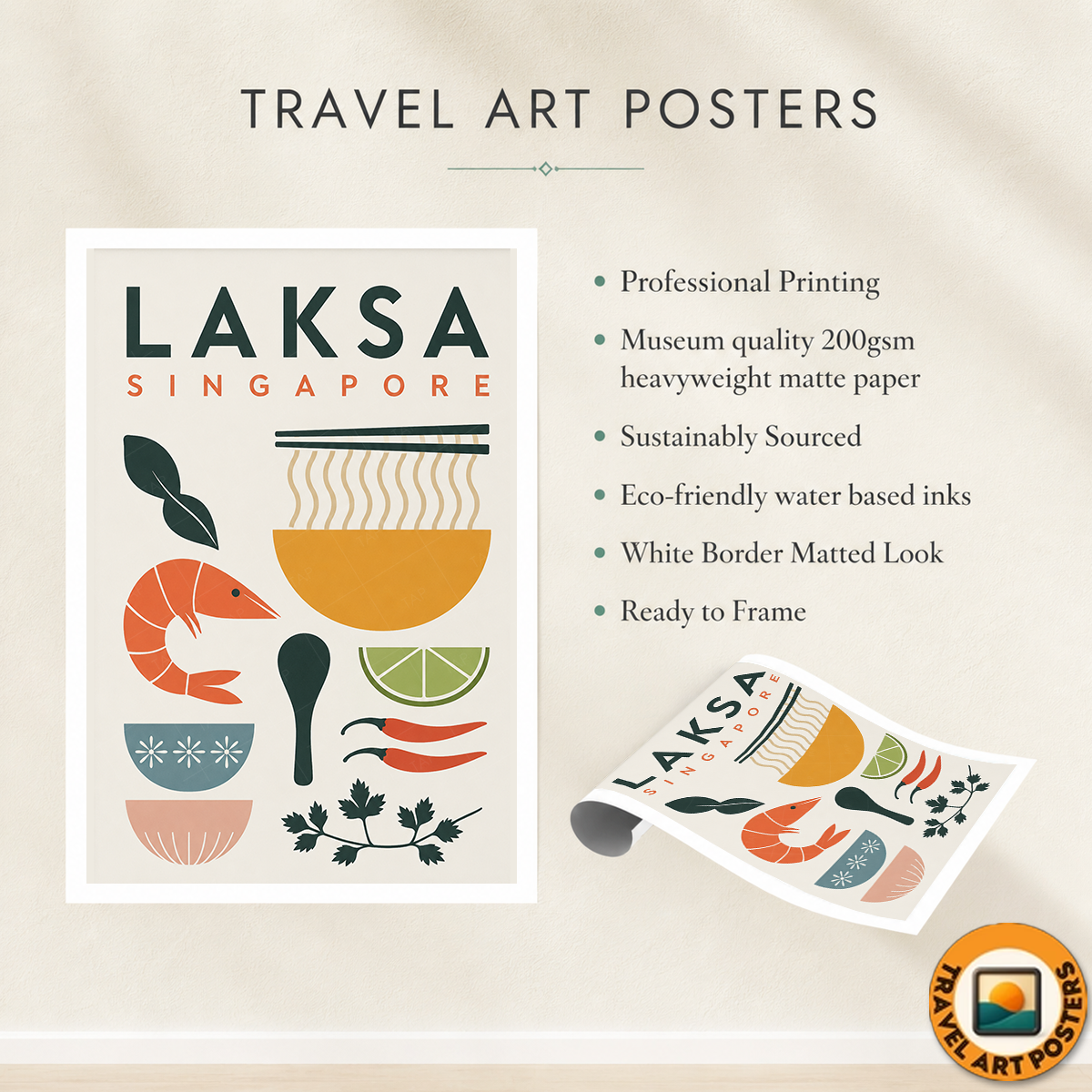 Laksa - Singapore - Poster Print Modern Style Wall Art