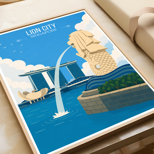 Lion City - Singapore - Poster Print Modern Style Wall Art - Art Print - Travel Art Poster