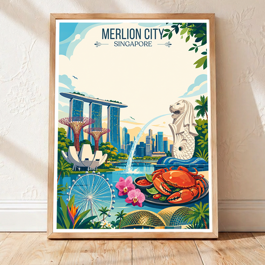 Merlion City - Singapore - Poster Print Modern Style Wall Art - Art Print - Travel Art Poster