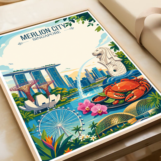 Merlion City - Singapore - Poster Print Modern Style Wall Art - Art Print - Travel Art Poster
