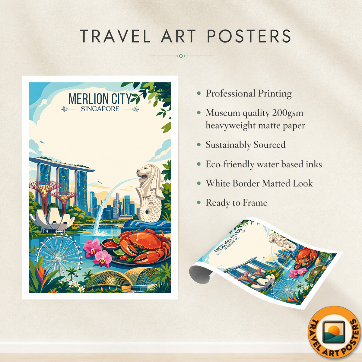 Merlion City - Singapore - Poster Print Modern Style Wall Art
