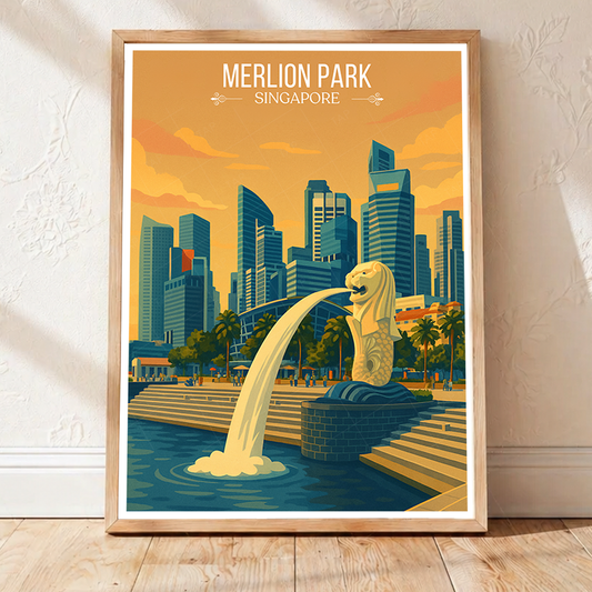 Merlion Park - Singapore - Poster Print Modern Style Wall Art - Art Print - Travel Art Poster