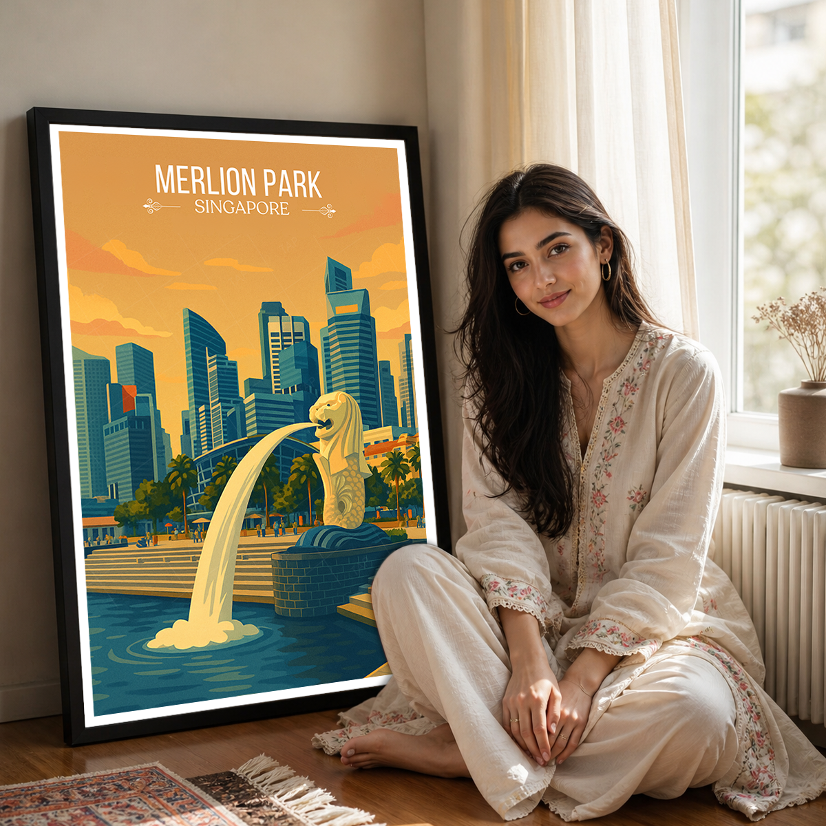 Merlion Park - Singapore - Poster Print Modern Style Wall Art