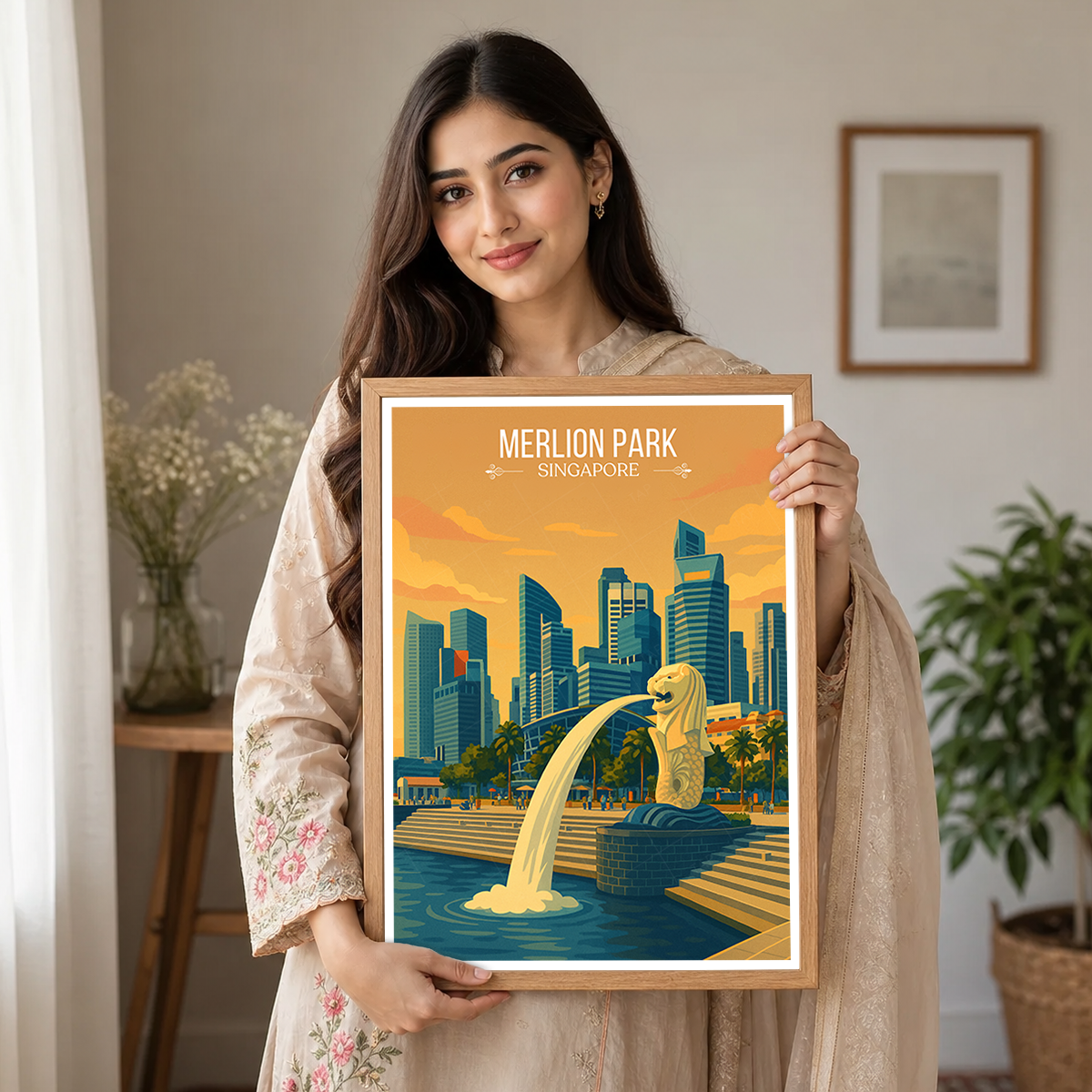 Merlion Park - Singapore - Poster Print Modern Style Wall Art