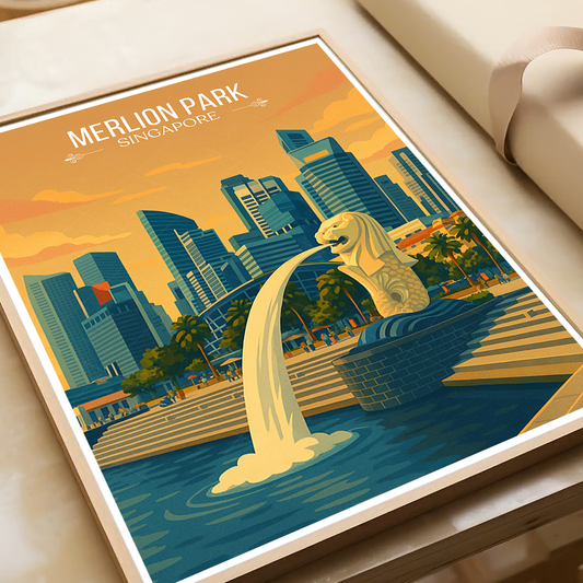 Merlion Park - Singapore - Poster Print Modern Style Wall Art - Art Print - Travel Art Poster