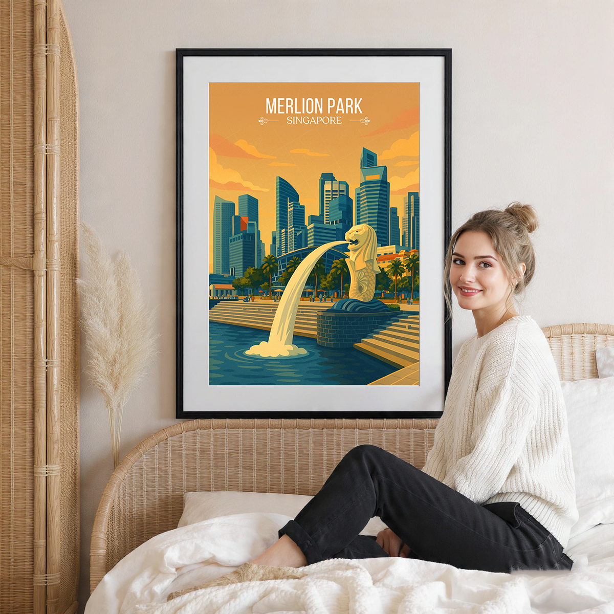 Merlion Park - Singapore - Poster Print Modern Style Wall Art
