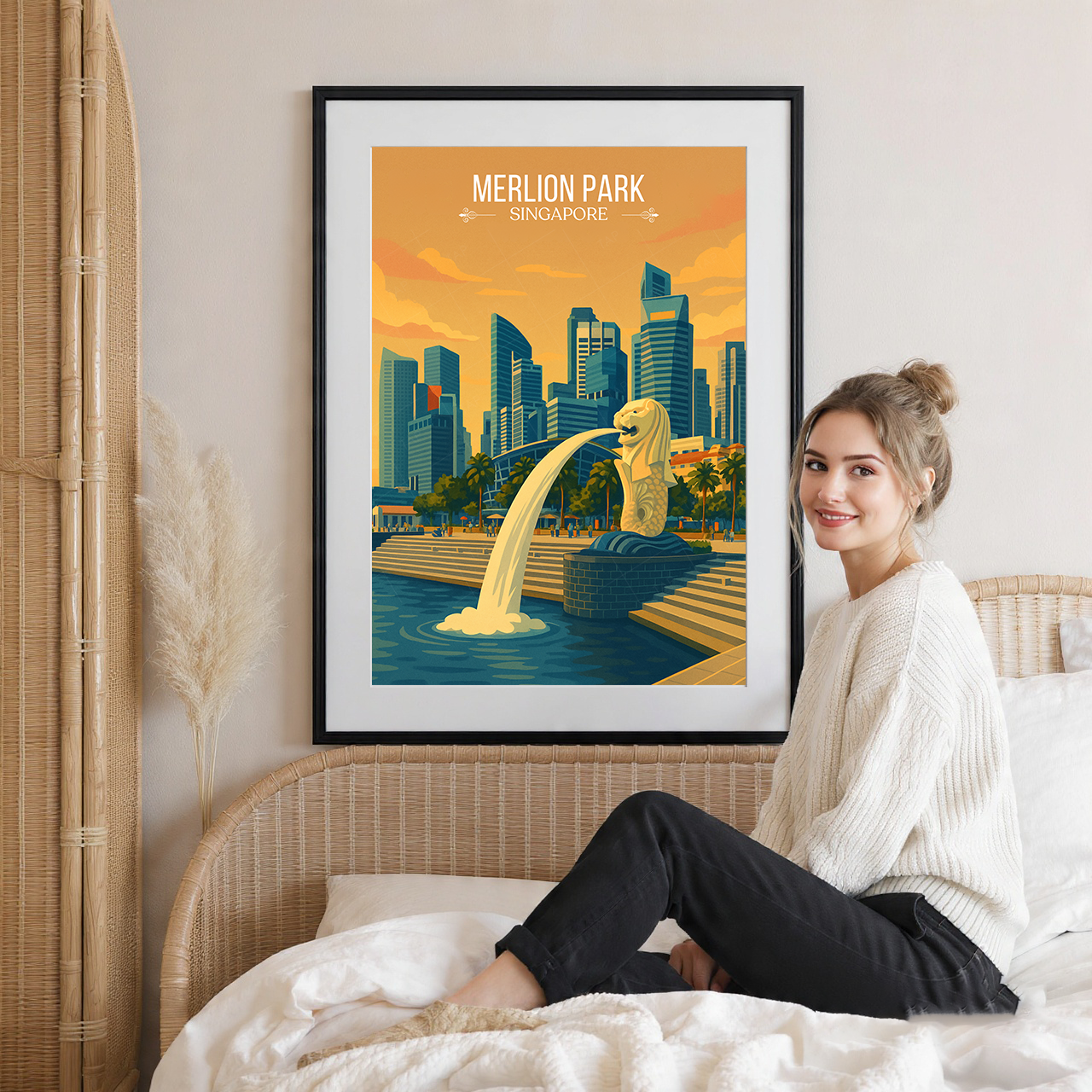 Merlion Park - Singapore - Poster Print Modern Style Wall Art