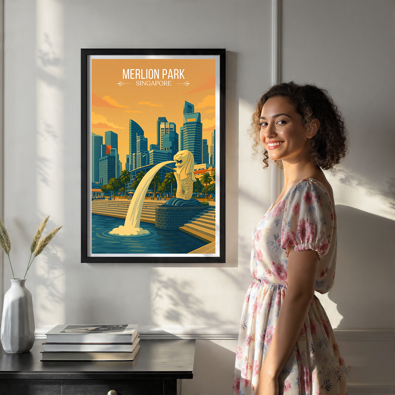 Merlion Park - Singapore - Poster Print Modern Style Wall Art