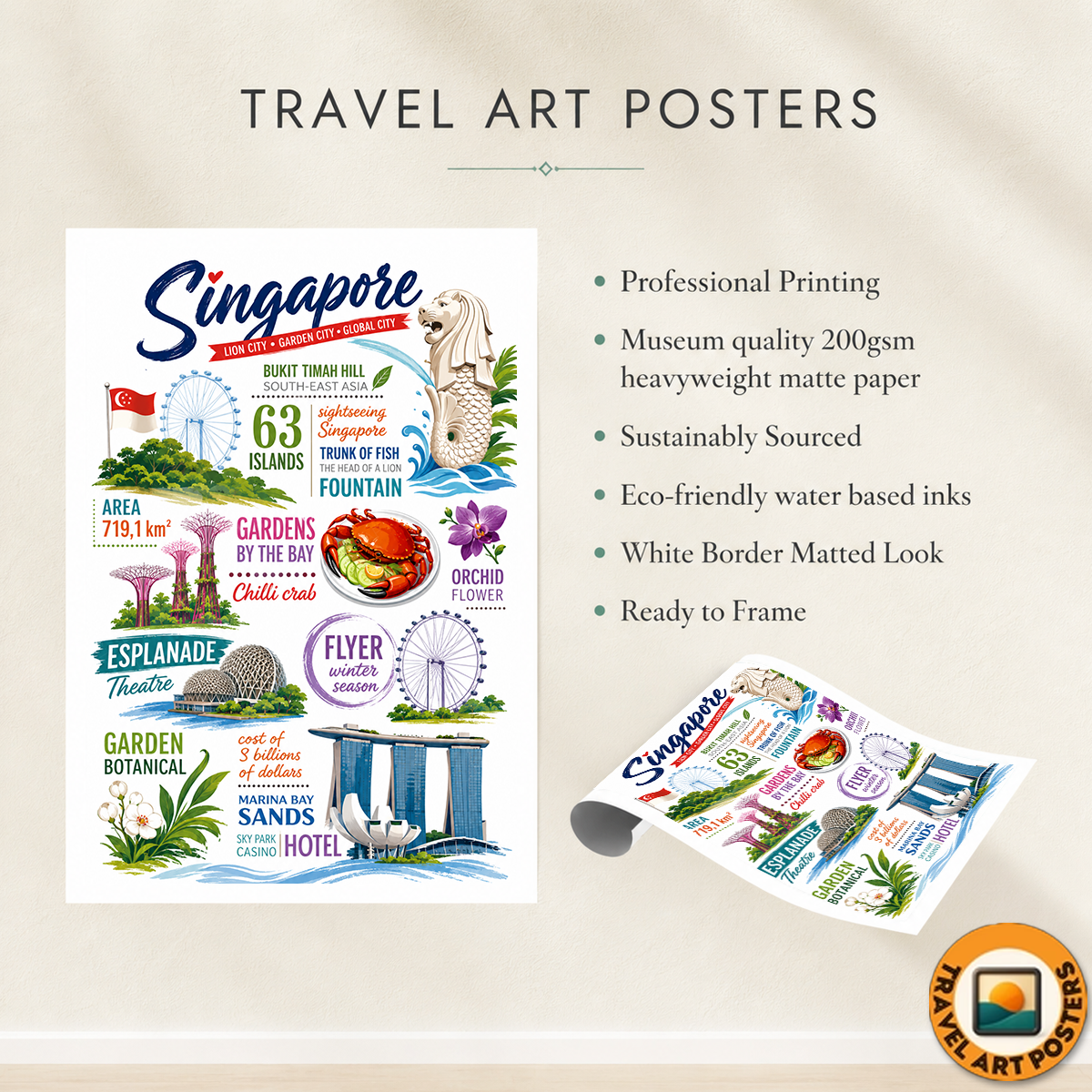 Singapore - Poster Print Modern Style Wall Art