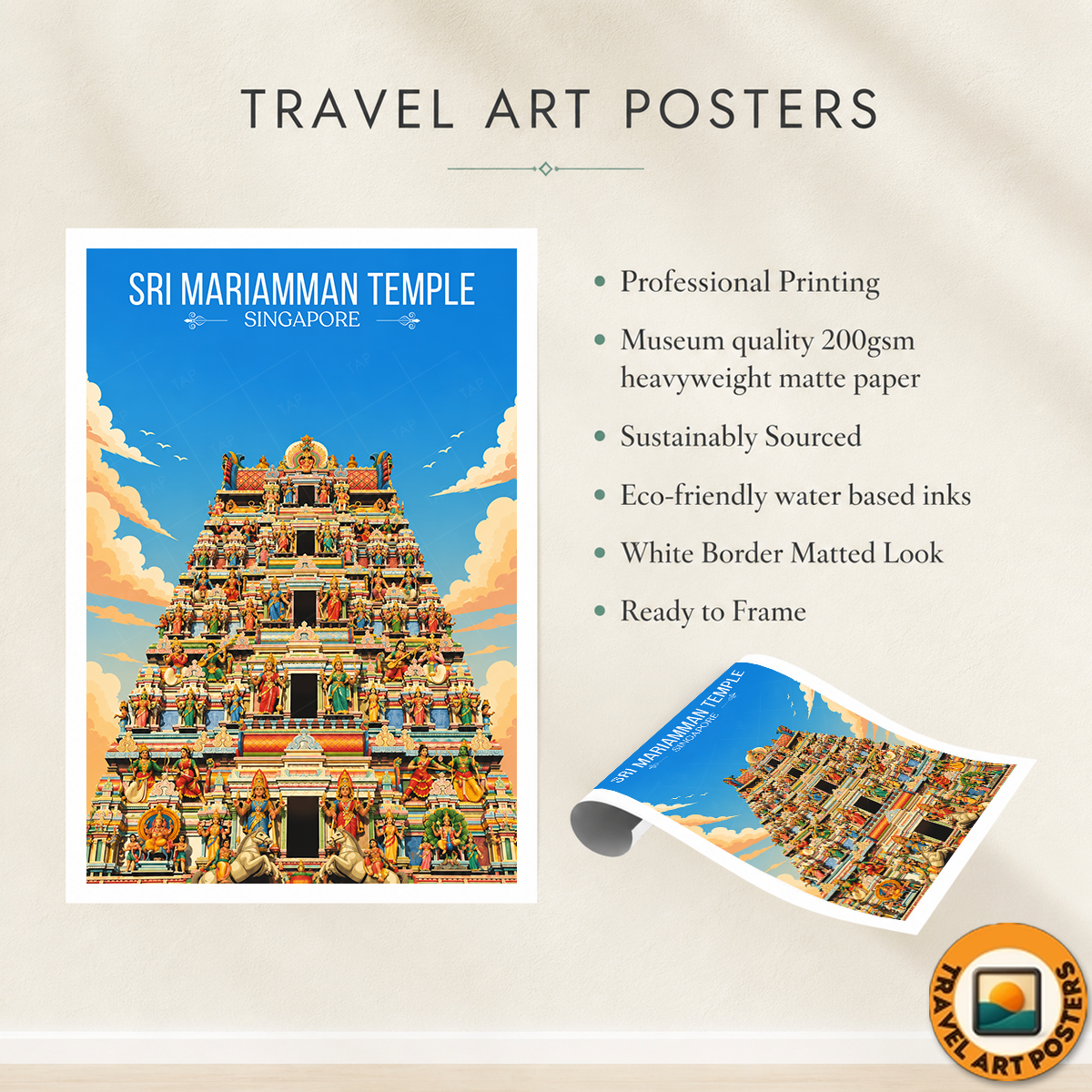 Sri Mariamman Temple - Singapore - Poster Print Modern Style Wall Art